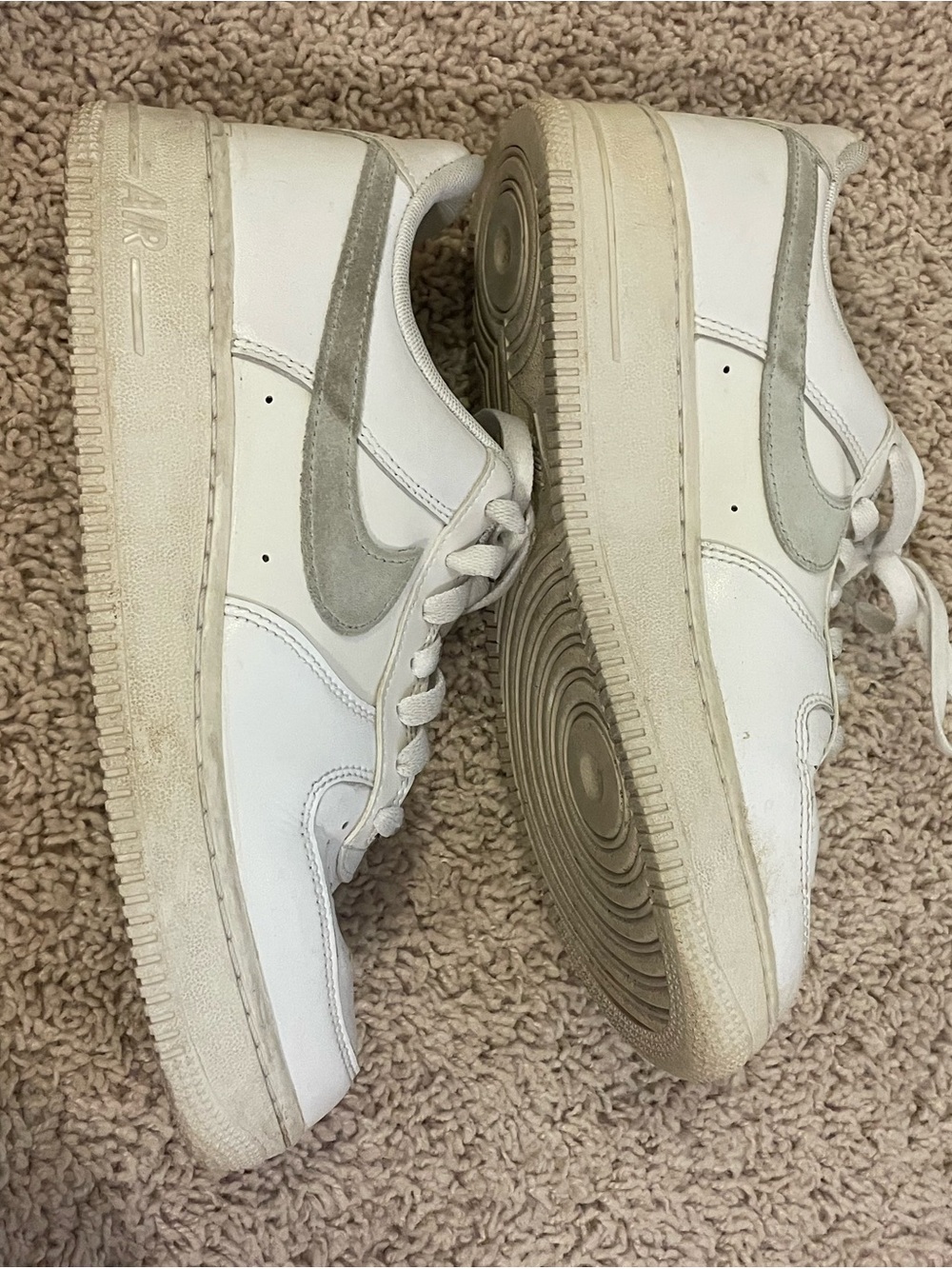 Nike Air Force 1 white trainers. Size US 8.5 woman's with gray and white